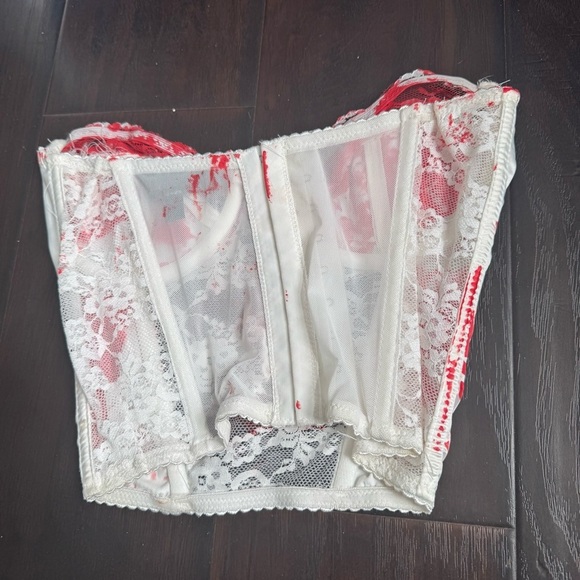 Dolls kill tricks n treats Halloween Red and White bloody Lace Bustier Top M - Picture 4 of 5